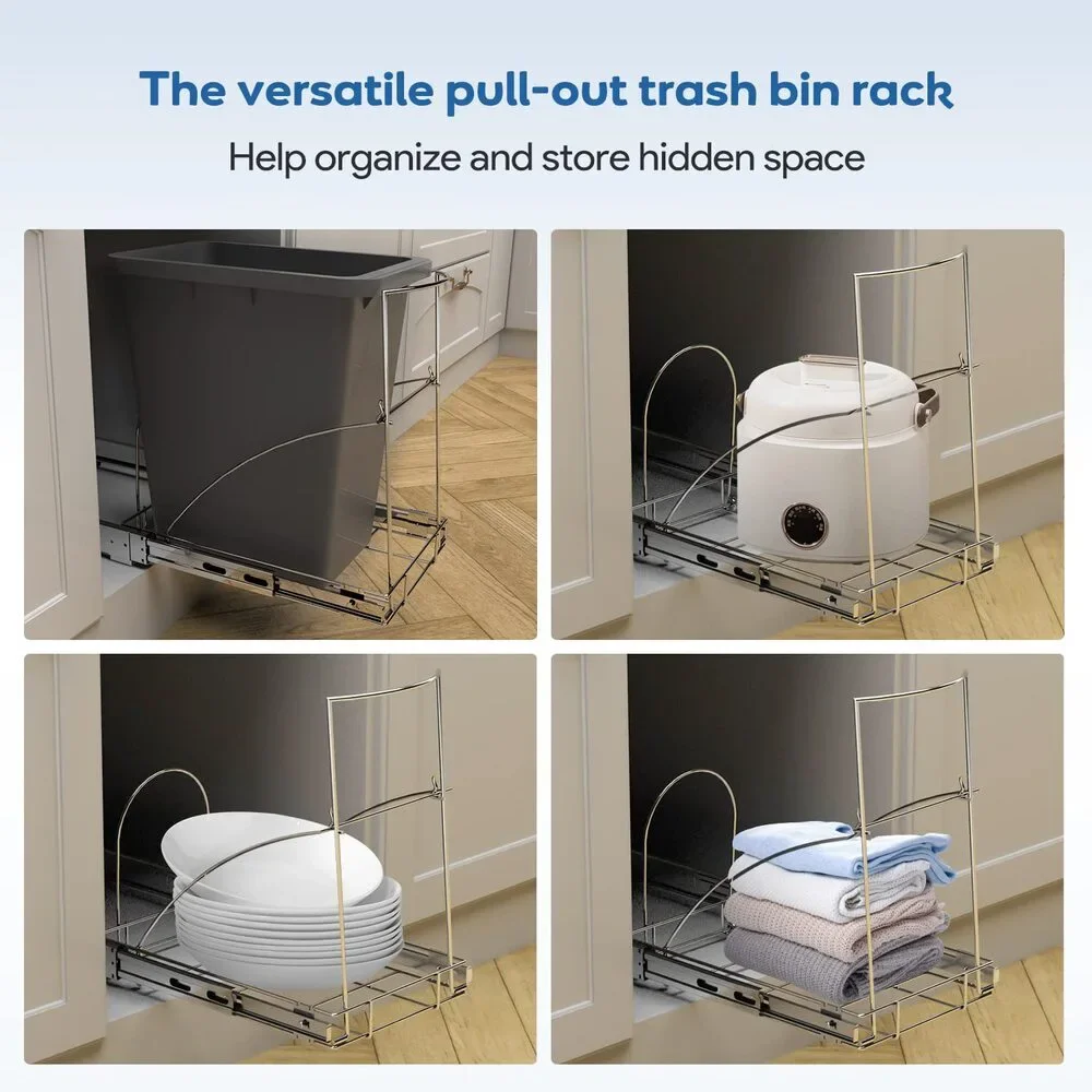 Pull Out Trash Can Organizer Under Cabinet Sink Chrome Sliding Rack No Bin